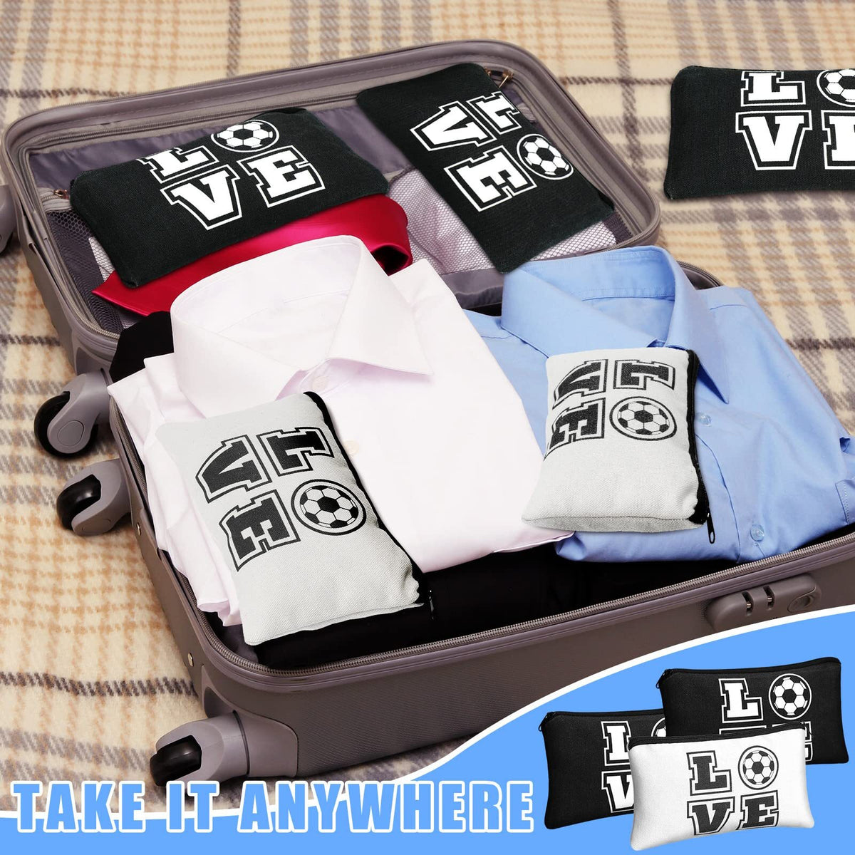 Soccer Makeup Bag Set - 20 Canvas Travel Cosmetic Bags for Soccer Lovers