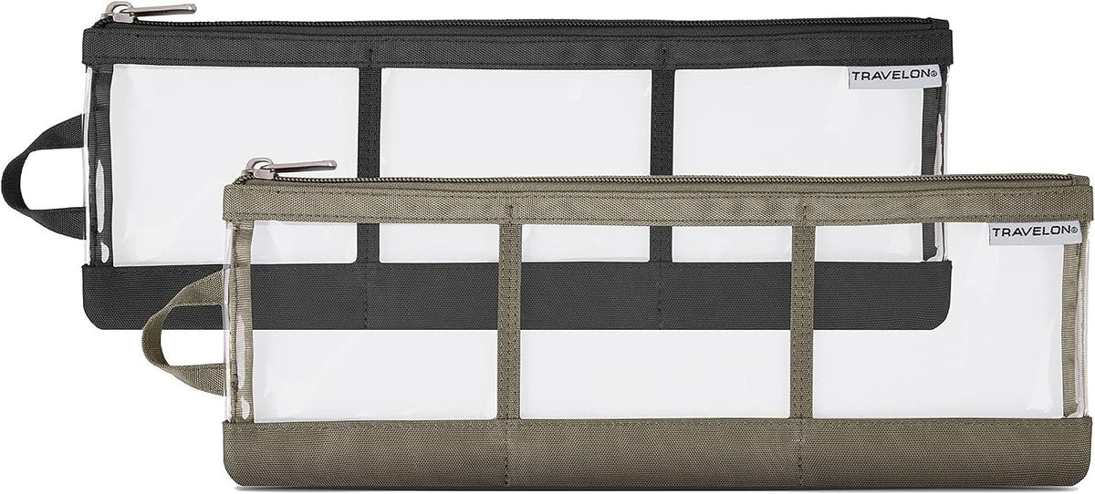 Set of 2 Transparent Accessory Organizer Pouches with Compartments