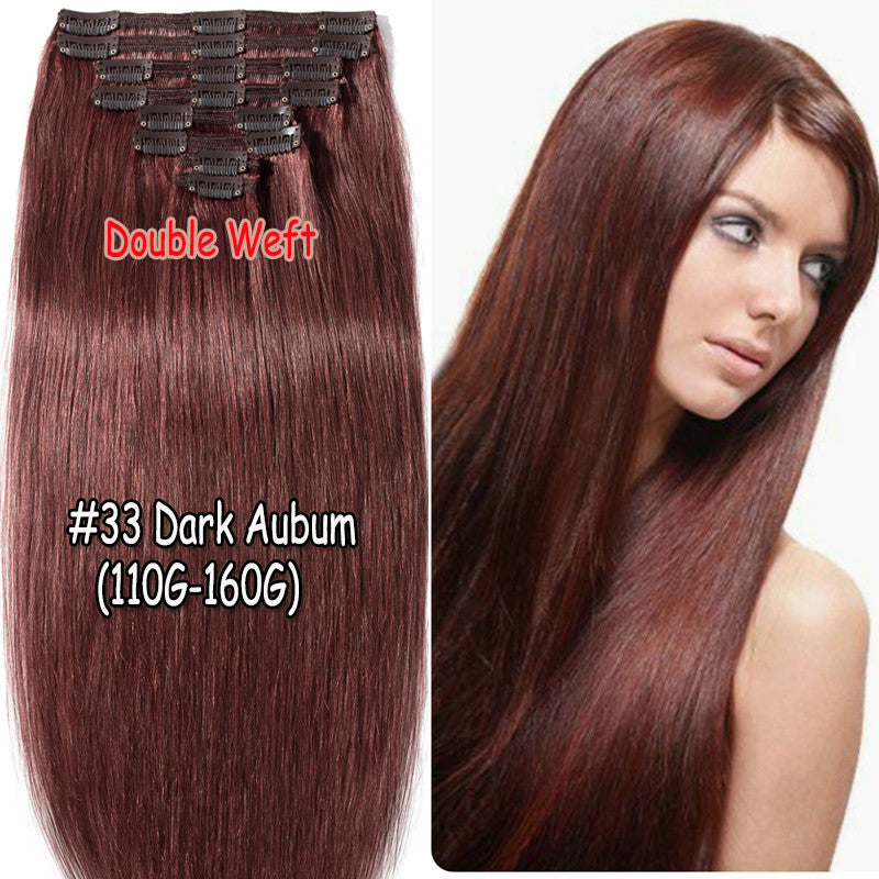 Thick Double Weft Clip-In Human Hair Extensions Full Head - Natural & Straight