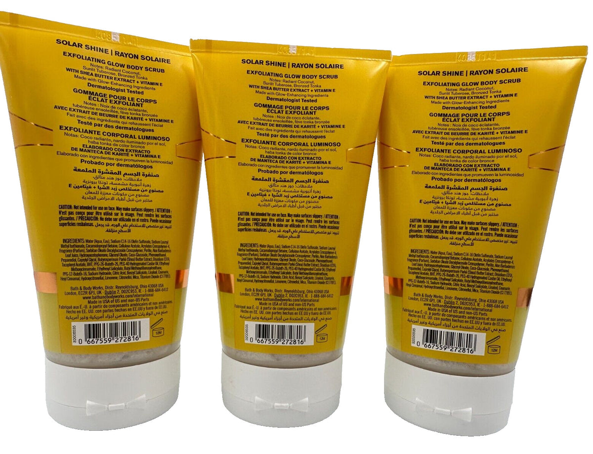 NEW Bath & Body Works Lot 3 Tubes Solar Shine Exfoliating Glow Scrub