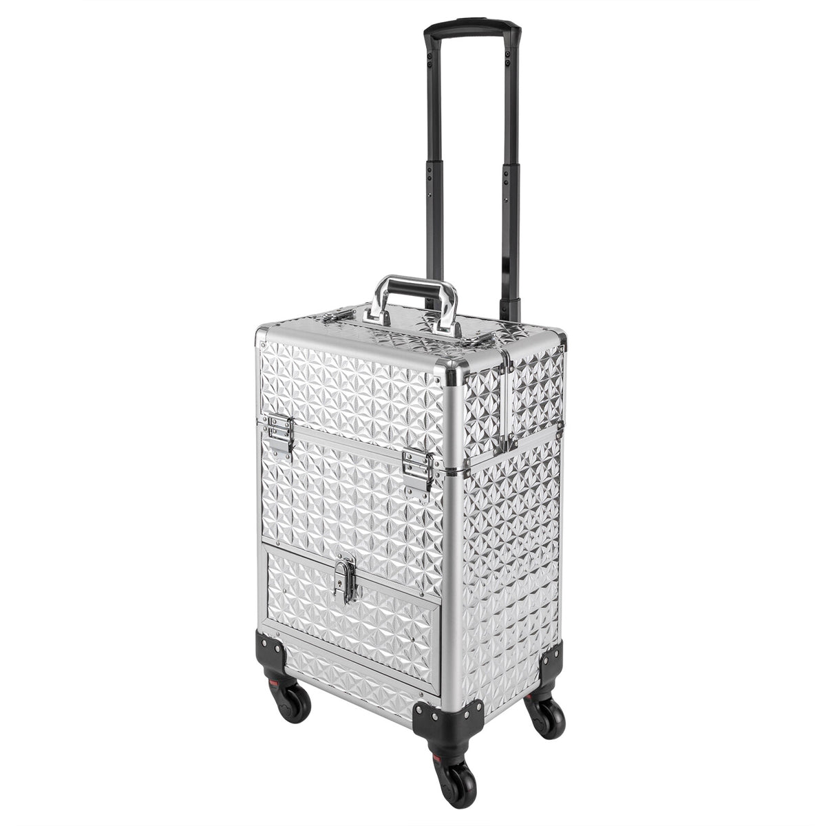 Rolling Makeup Train Case with 7 Compartments and 4 Wheels Cosmetic Storage Trolley