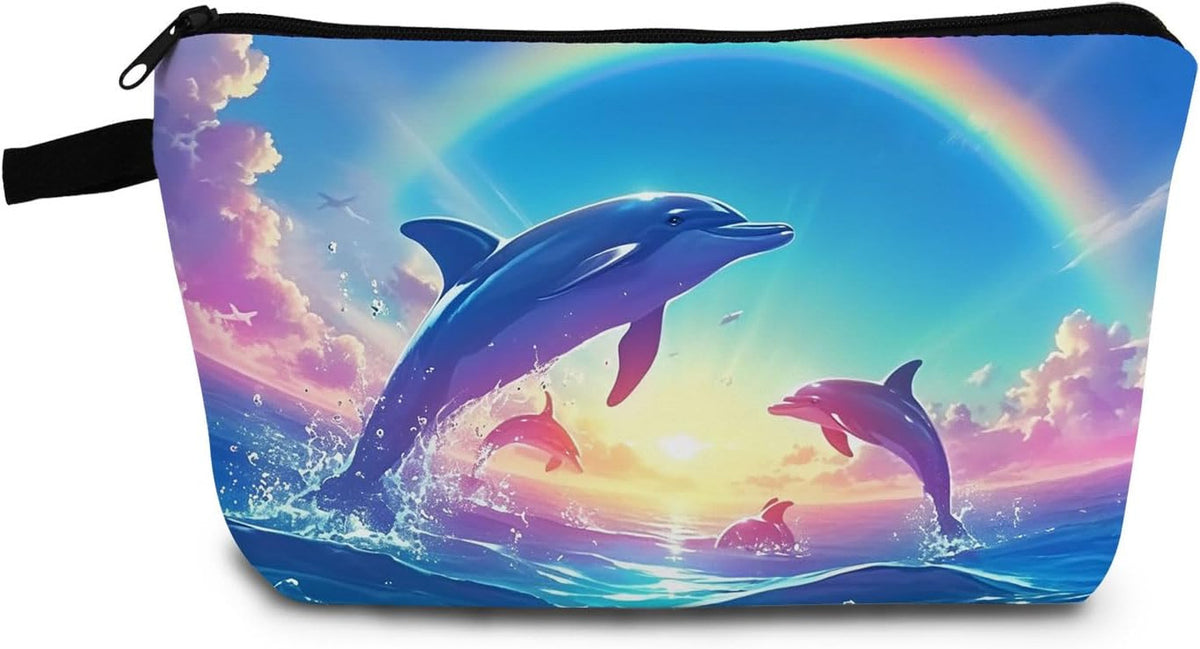 Cute Dolphin Print Cosmetic Bag - Toiletry & Makeup Organizer, Small