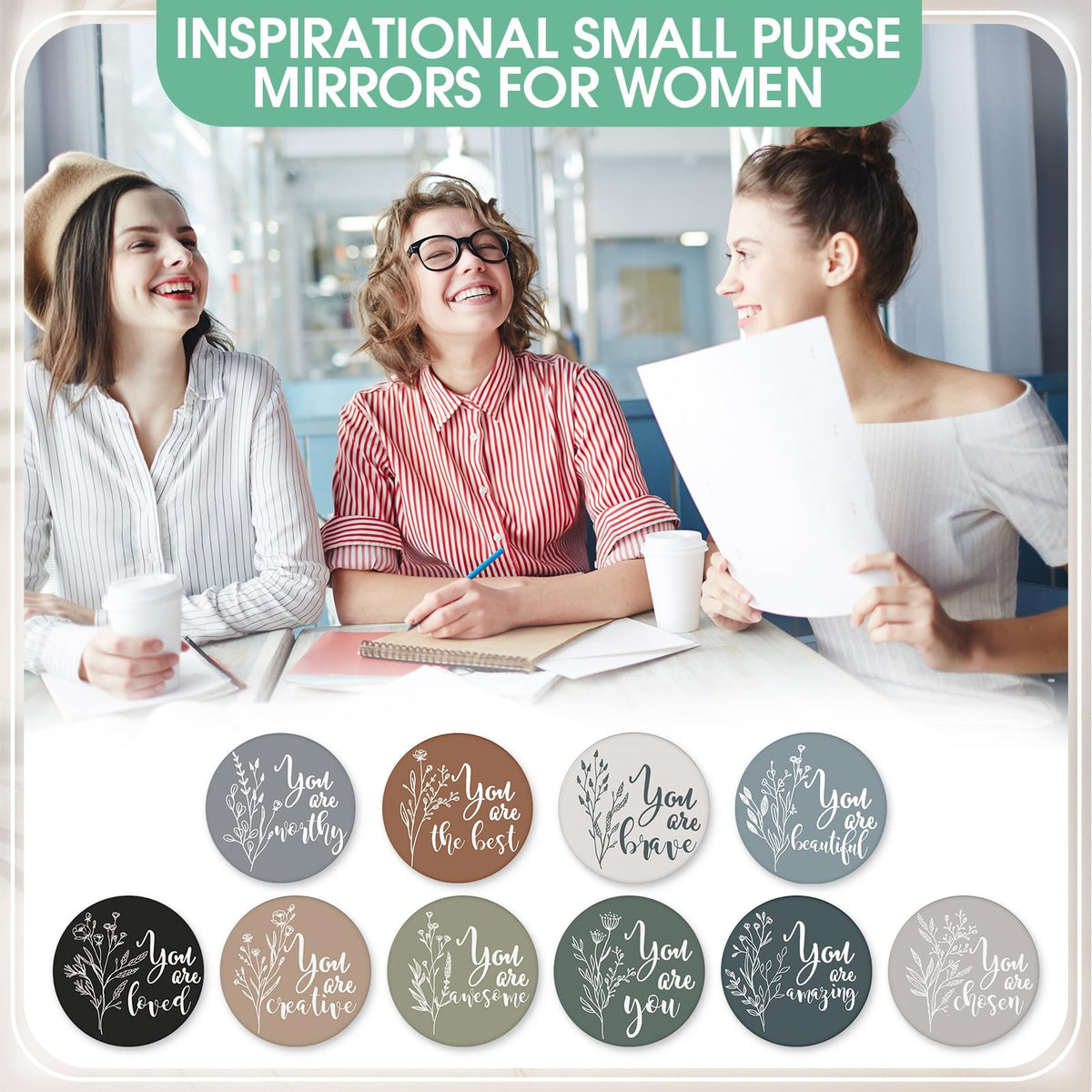 30 Pack Inspirational Compact Pocket Mirrors for Women - 2.76 Inch