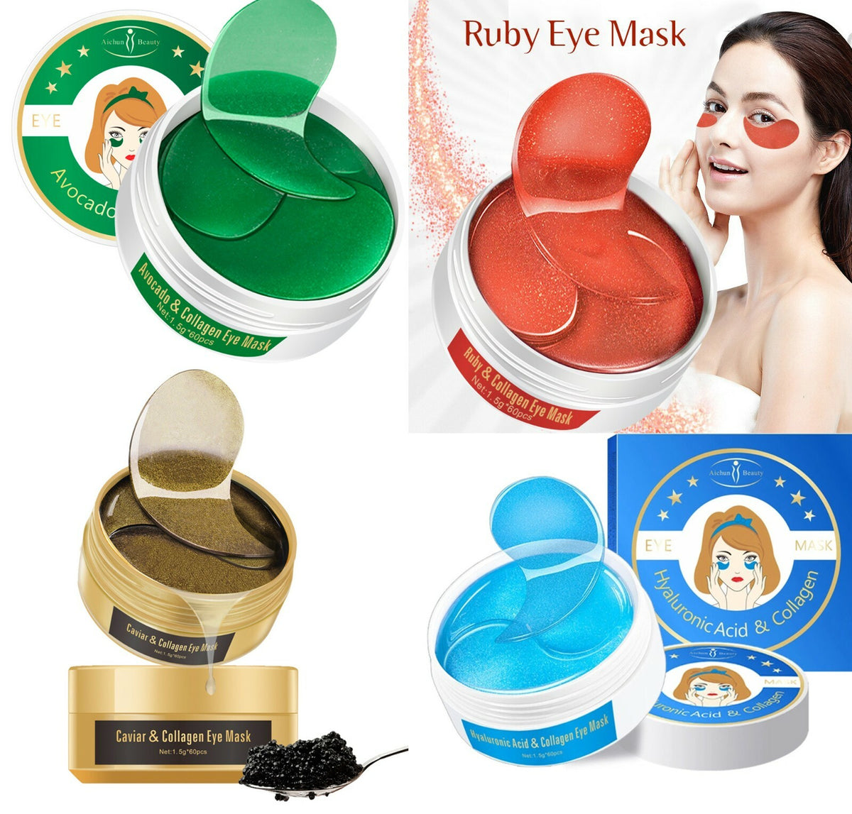 Hydrogel Eye Patches for Dark Circles & Wrinkles - 30 Pairs, Multiple Flavors