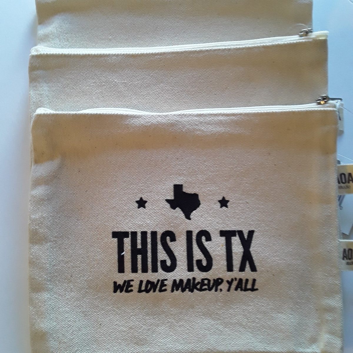 Texas-Themed Canvas Makeup Bag Set of 3 - Y'all Love Makeup Zipper Pouch