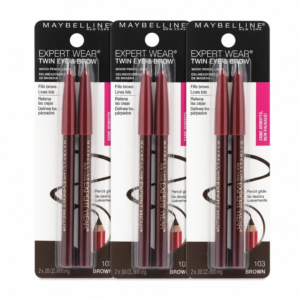 Twin Brow & Eye Pencil Set - Medium Brown 3-Pack | Waterproof & Long-Lasting