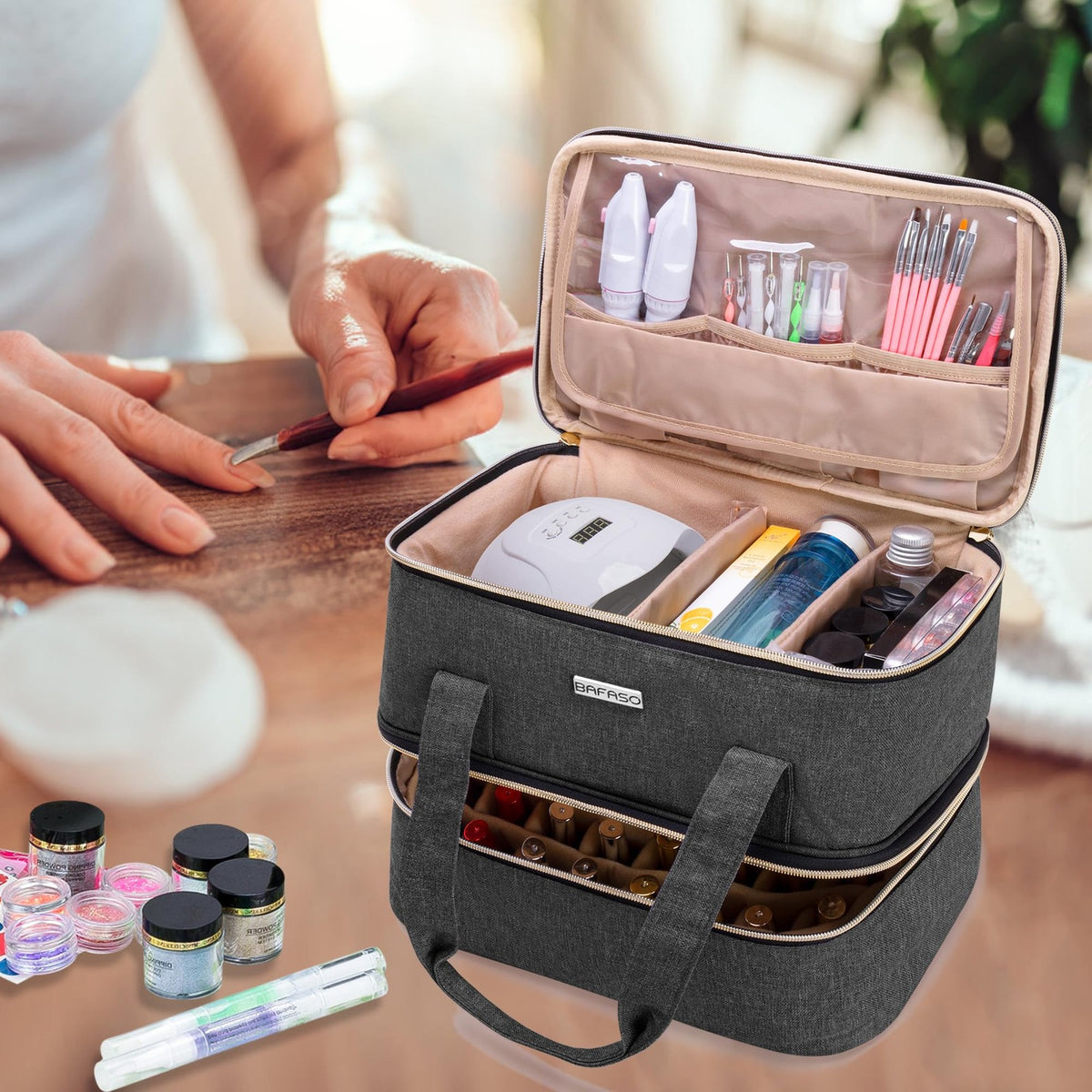 Nail Polish & Lamp Storage Case Holds 40 Bottles with Manicure Tools