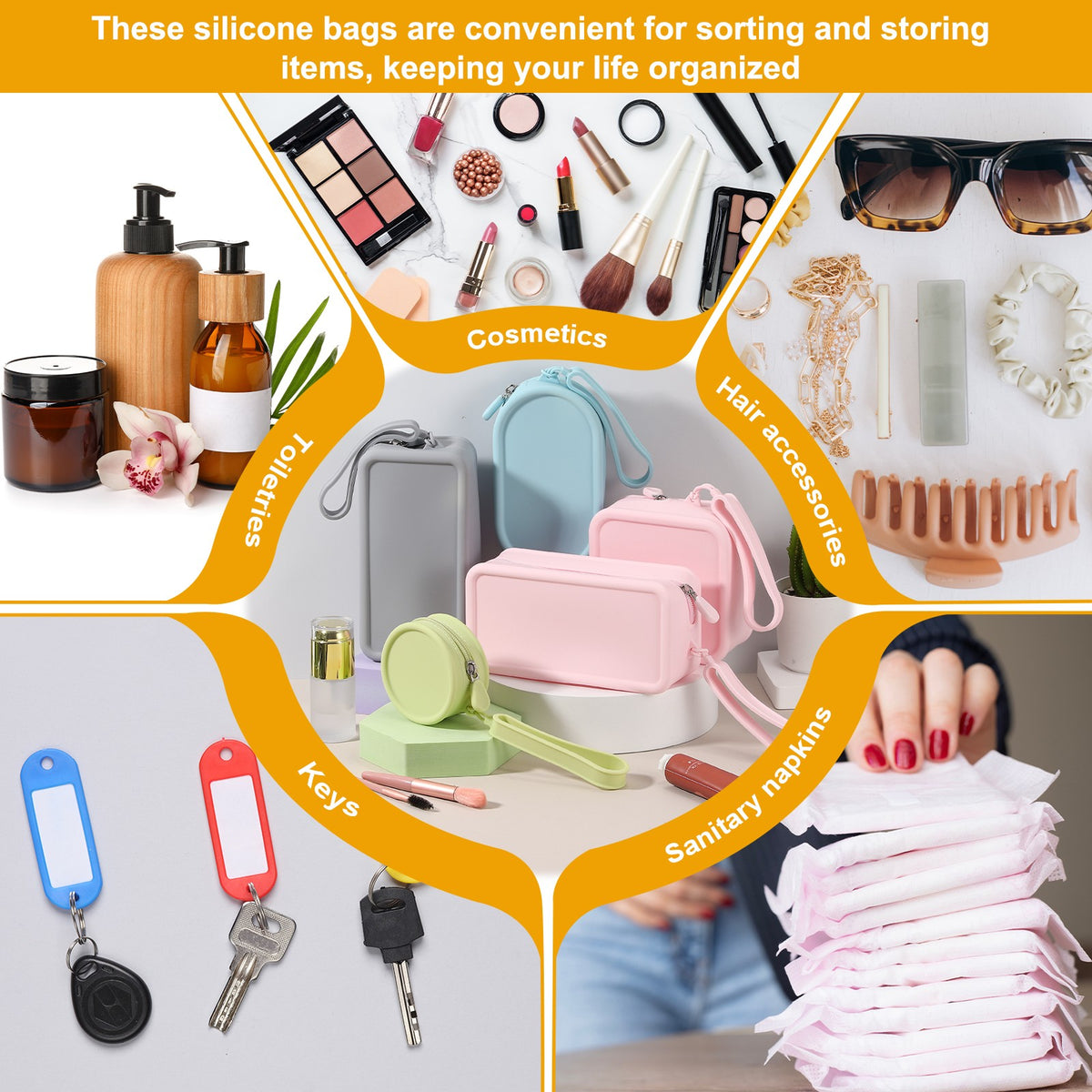 Small Round Silicone Makeup Bag Waterproof Travel Organizer Blue