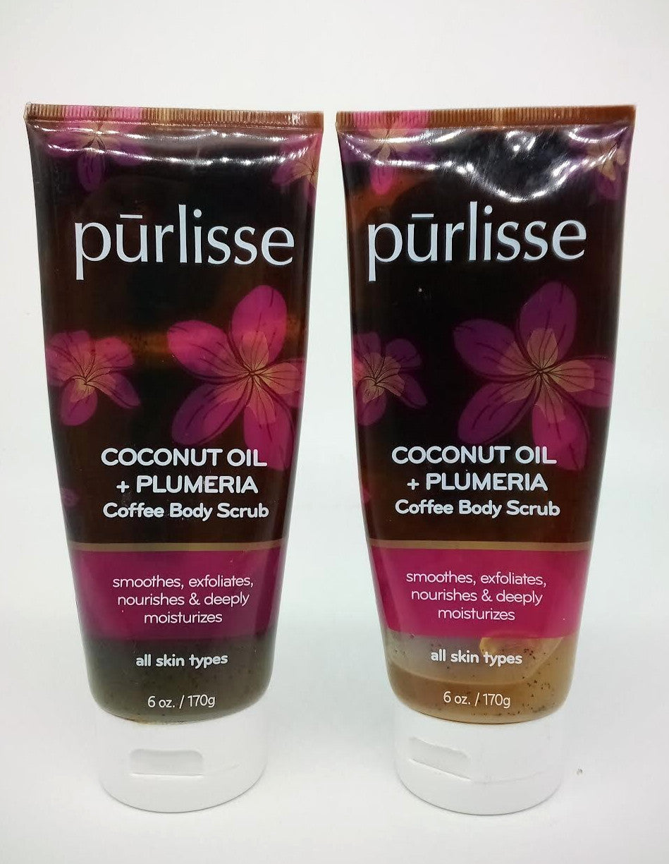 2-PACK Purlisse Coconut Oil + Plumeria Coffee Body Scrub 6oz each NEW