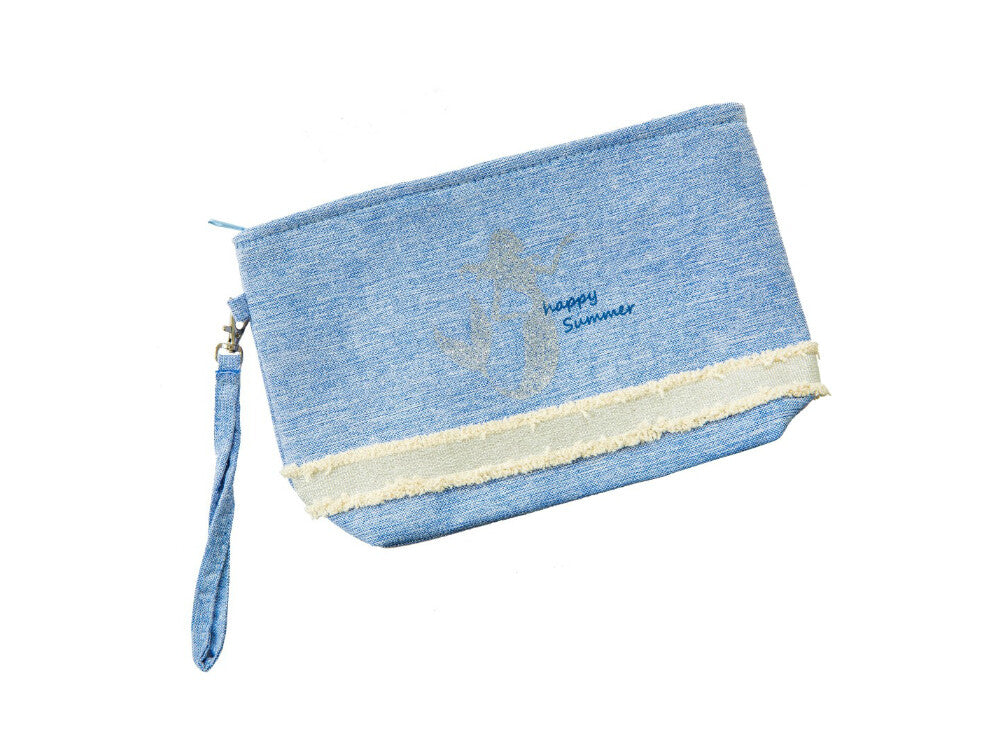 Blue Glitter Mermaid Makeup Bag with Wrist Strap - 10 x 6 Inches