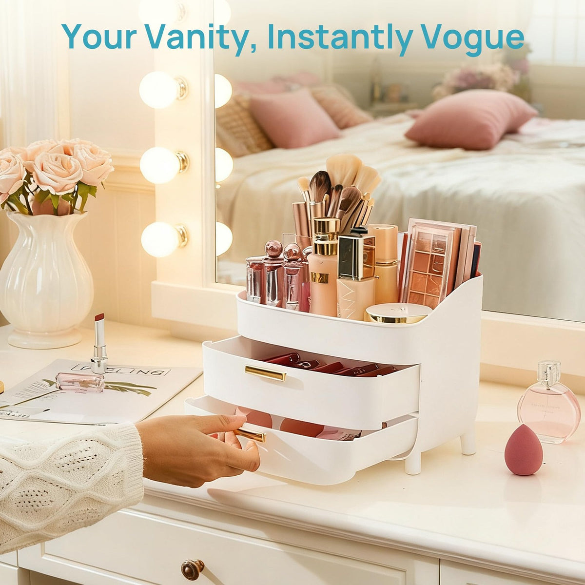 3-Tier Makeup Organizer with Drawers for Vanity and Bathroom