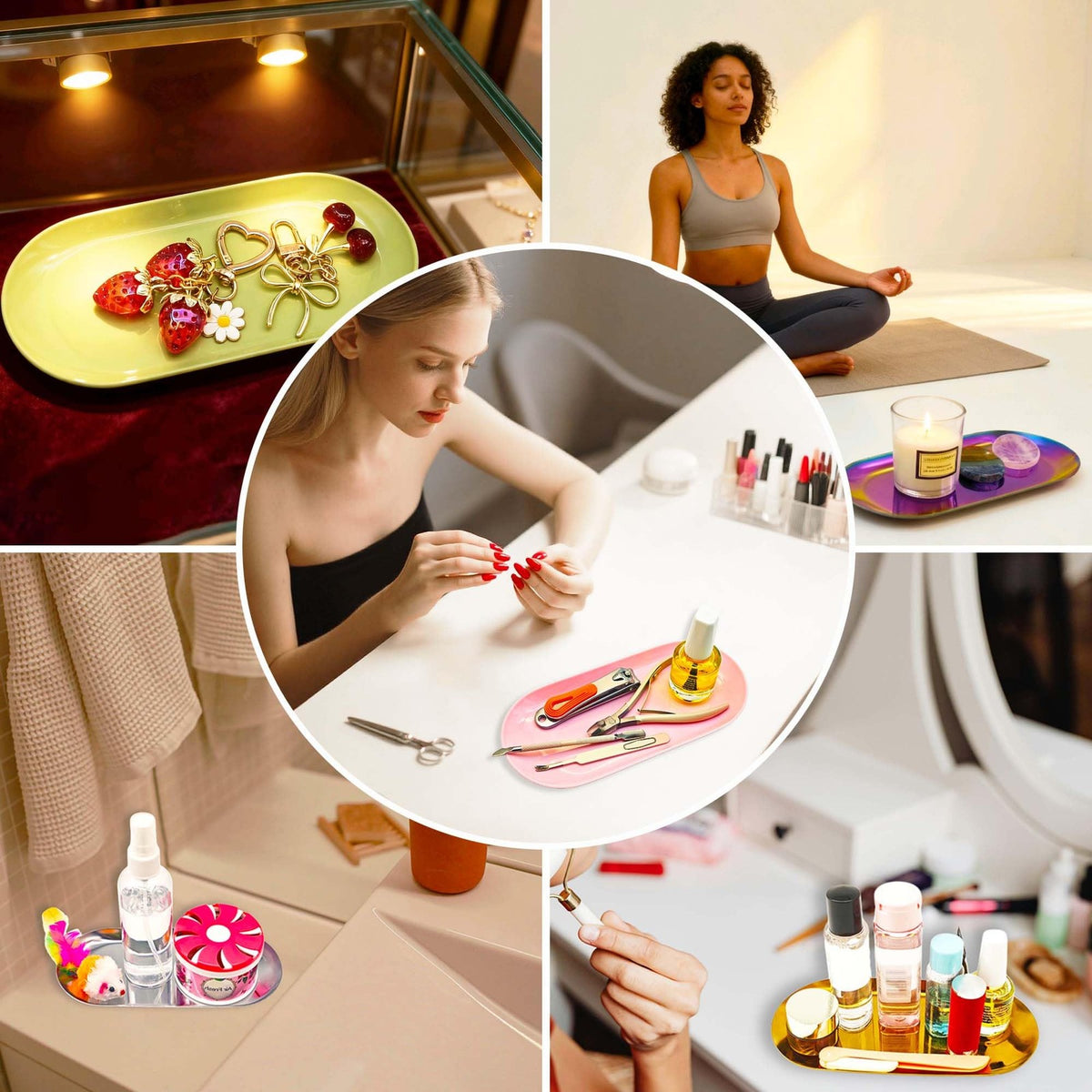 Colorful Mirror Finish Nail & Jewelry Organizer Tray - 7x3.3 Inch