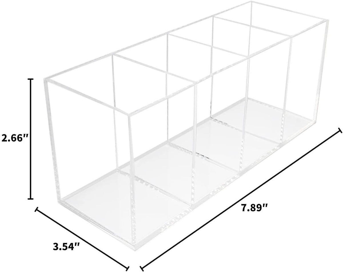 4-Compartment Acrylic Pen & Makeup Brush Holder Desktop Organizer