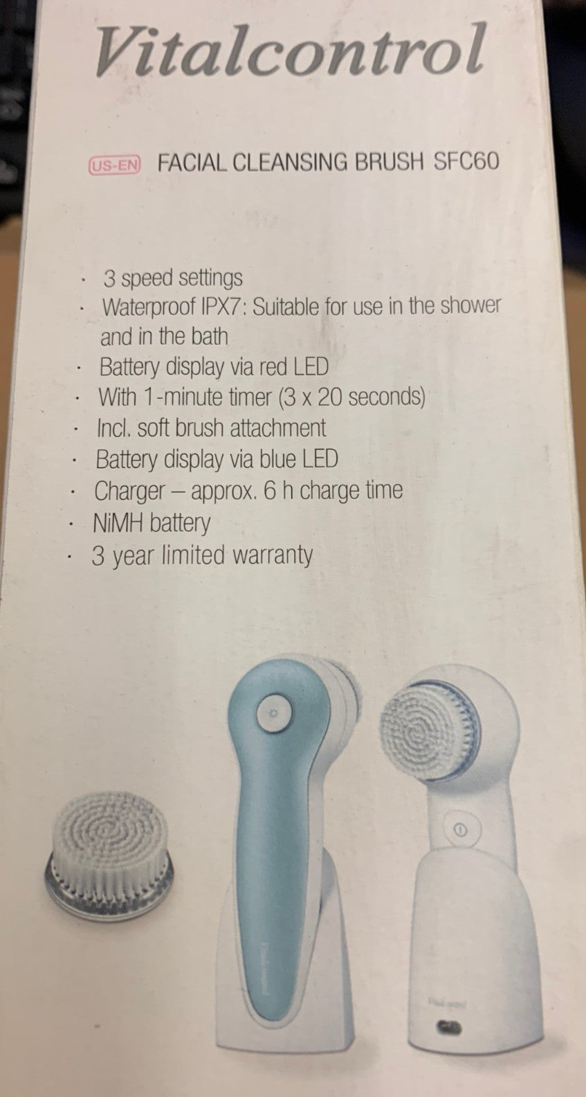 Facial Cleansing Brush with Blue LED Light - Waterproof Skin Care Tool