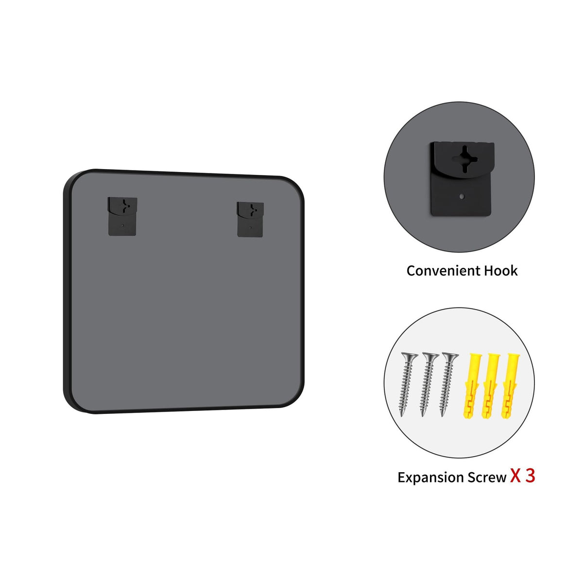 30x30 Inch Black Wall-Mounted Bathroom Mirror with Rounded Corners