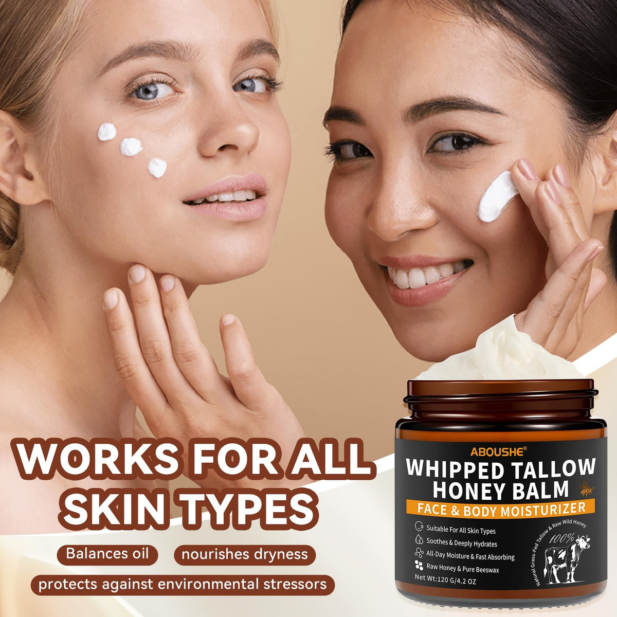 Organic Beef Tallow for Skin - Whipped Hydrating Face & Body Moisturizer