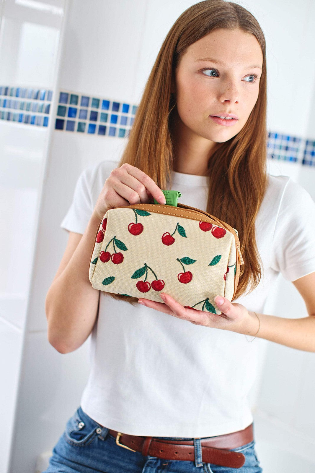 Cherry Cream Beauty Bag - Travel Cosmetic & Toiletry Organizer