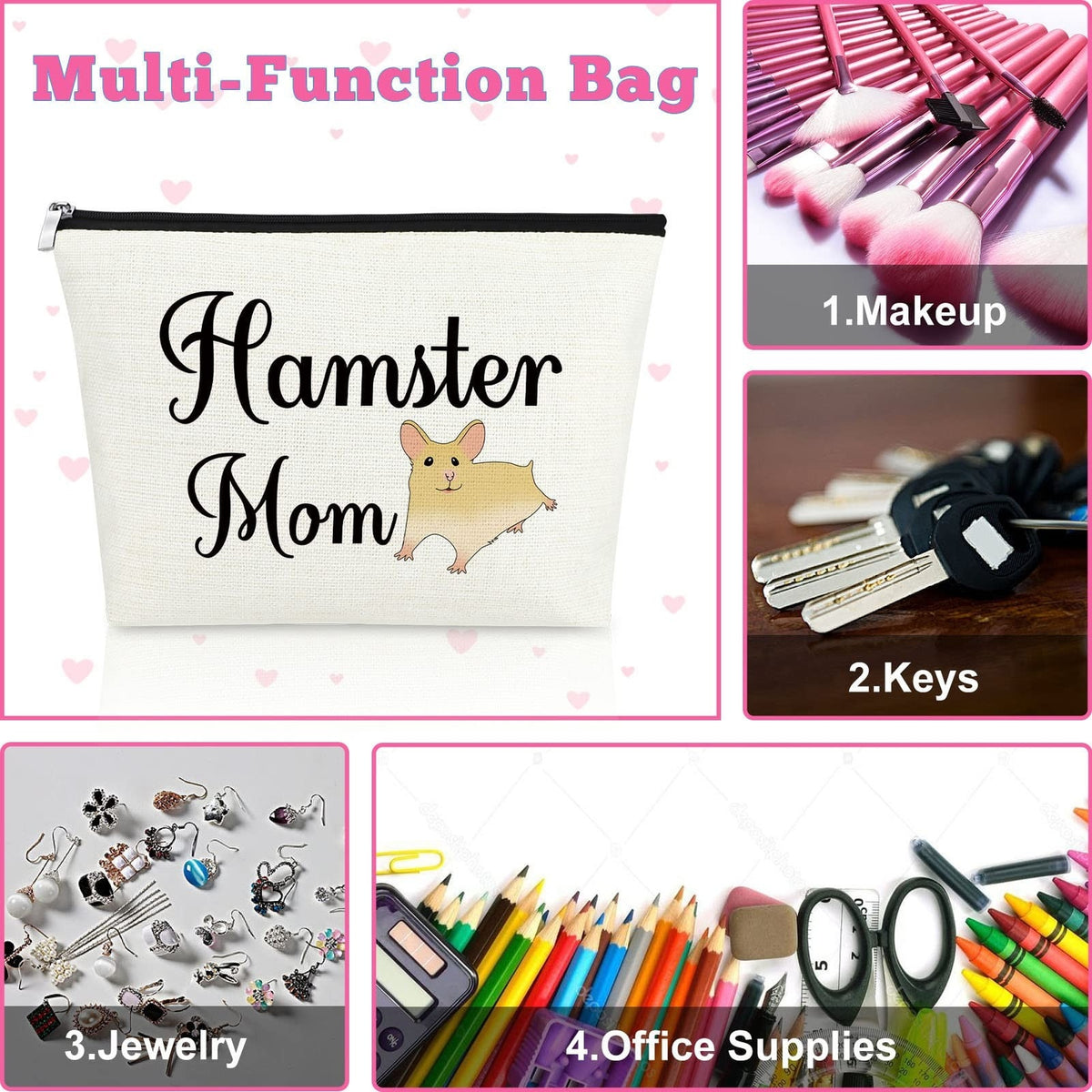 Hamster Mom Cosmetic Bag - Hamster Lover Gift Travel Makeup Pouch