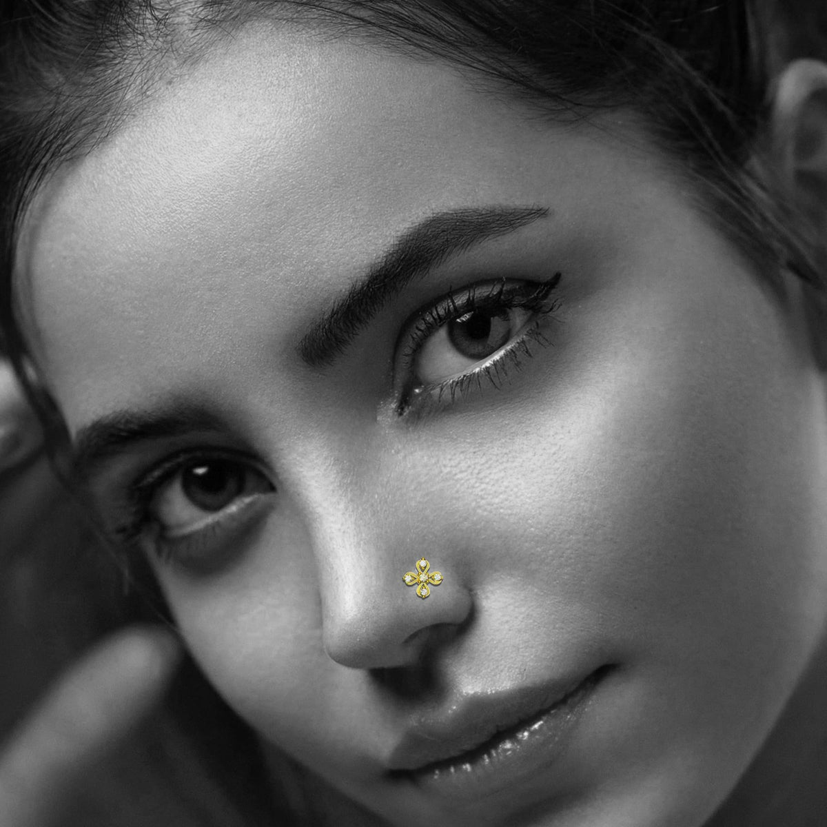 Reusable Golden Crystal Nose Bindis Trio - Non-Piercing Stick-On Nose Studs