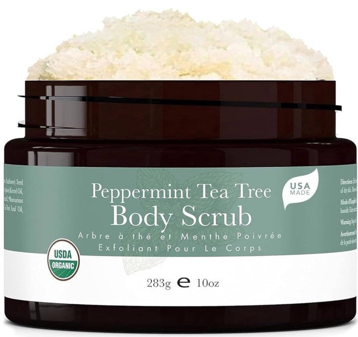 Peppermint Tea Tree Body Scrub - Organic Sugar Exfoliant for Smooth Skin 10oz