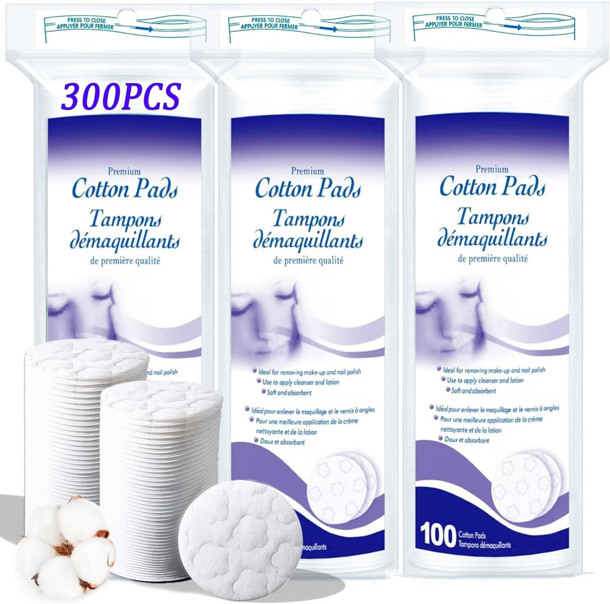 Premium Cotton Pads for Face 300 Count Makeup Remover Pads Hypoallergenic