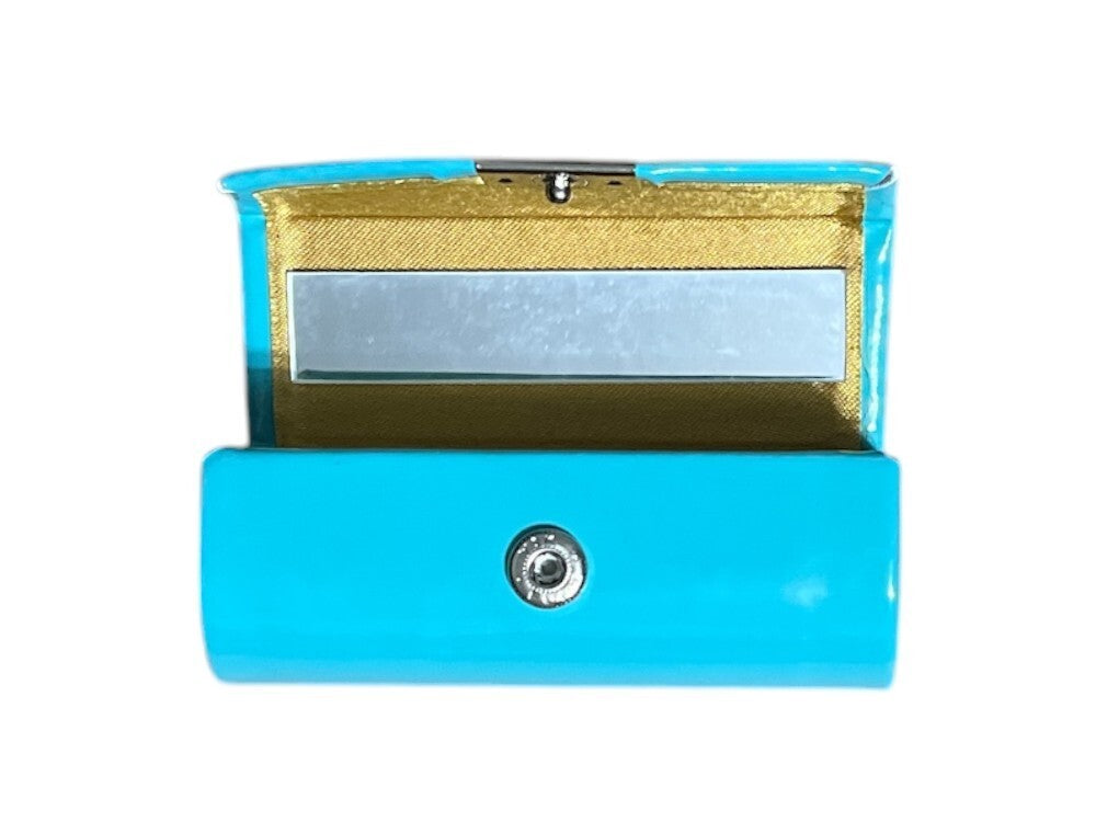 Shiny Lipstick Case & Mirror with Gold Metallic Letters – Compact Makeup Organizer