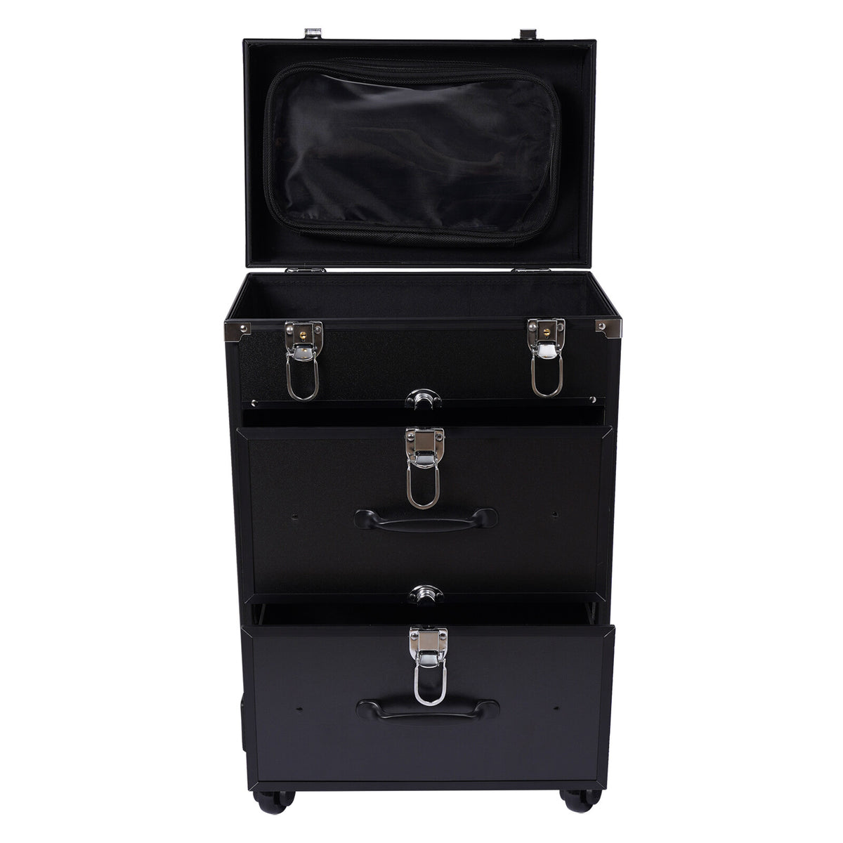 Professional Rolling Makeup Train Case with Multi-Layer Storage and Durable Aluminum Frame