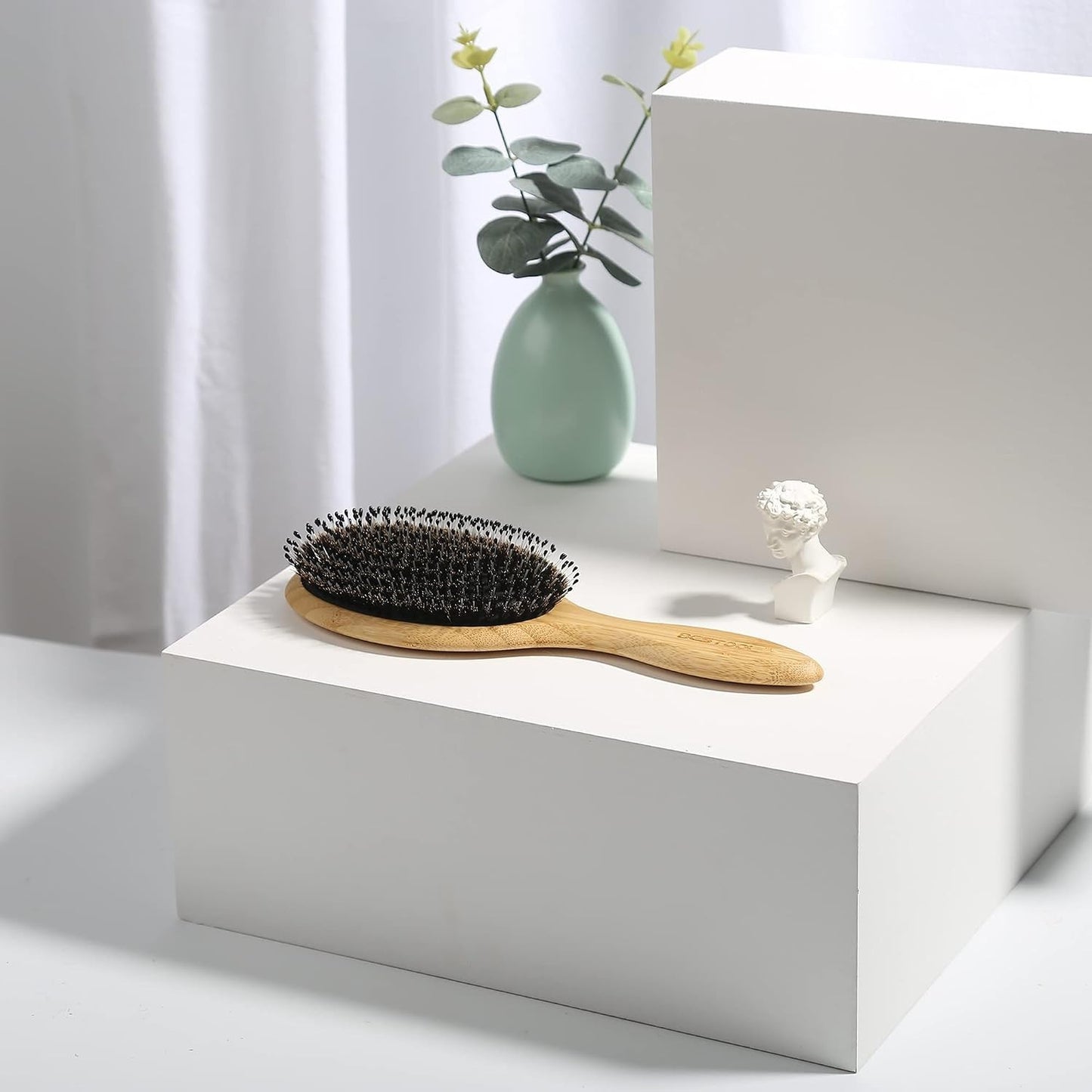 Anti-Dandruff Boar Bristle Hair Brush with Bamboo Handle - Gift Ready