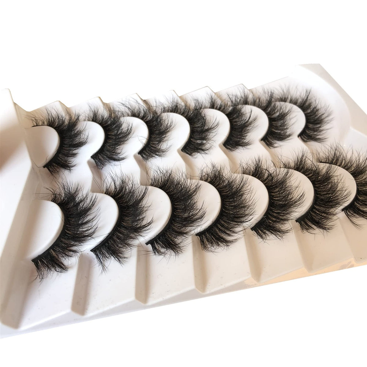False Eyelashes 8D Faux Mink Wispy Volume 7 Pairs - Black, Handmade, Cruelty-Free