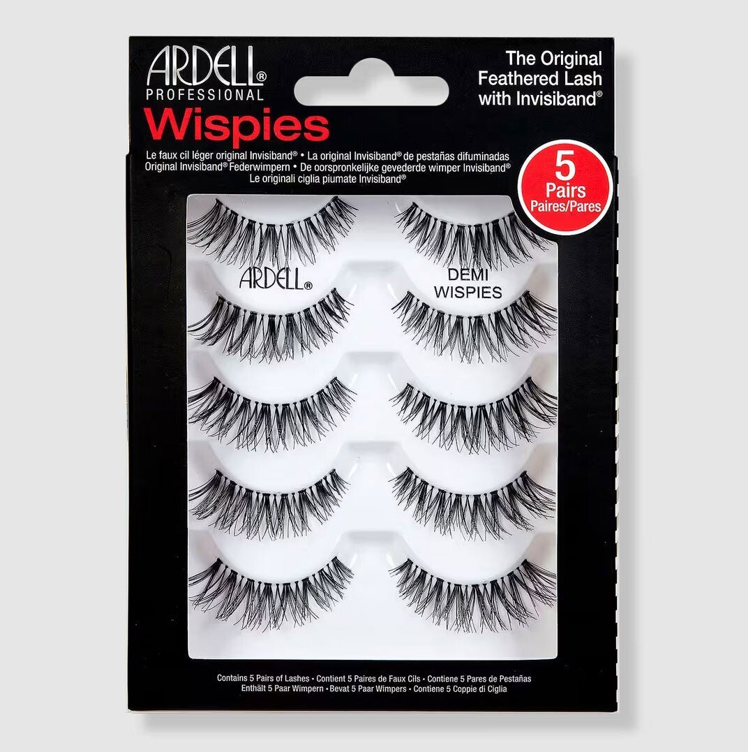 5 Pairs Natural False Eyelashes with Invisiband - Demi Wispies Multipack