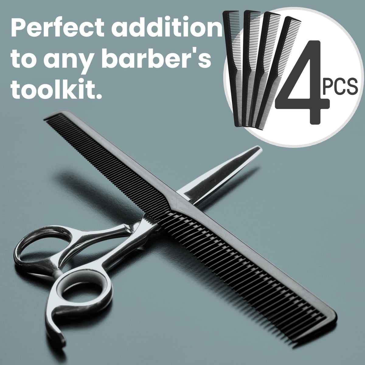 Carbon Fiber Barber Combs 4 Pack - Heat Resistant 7.3 Inch Professional Hair Tool