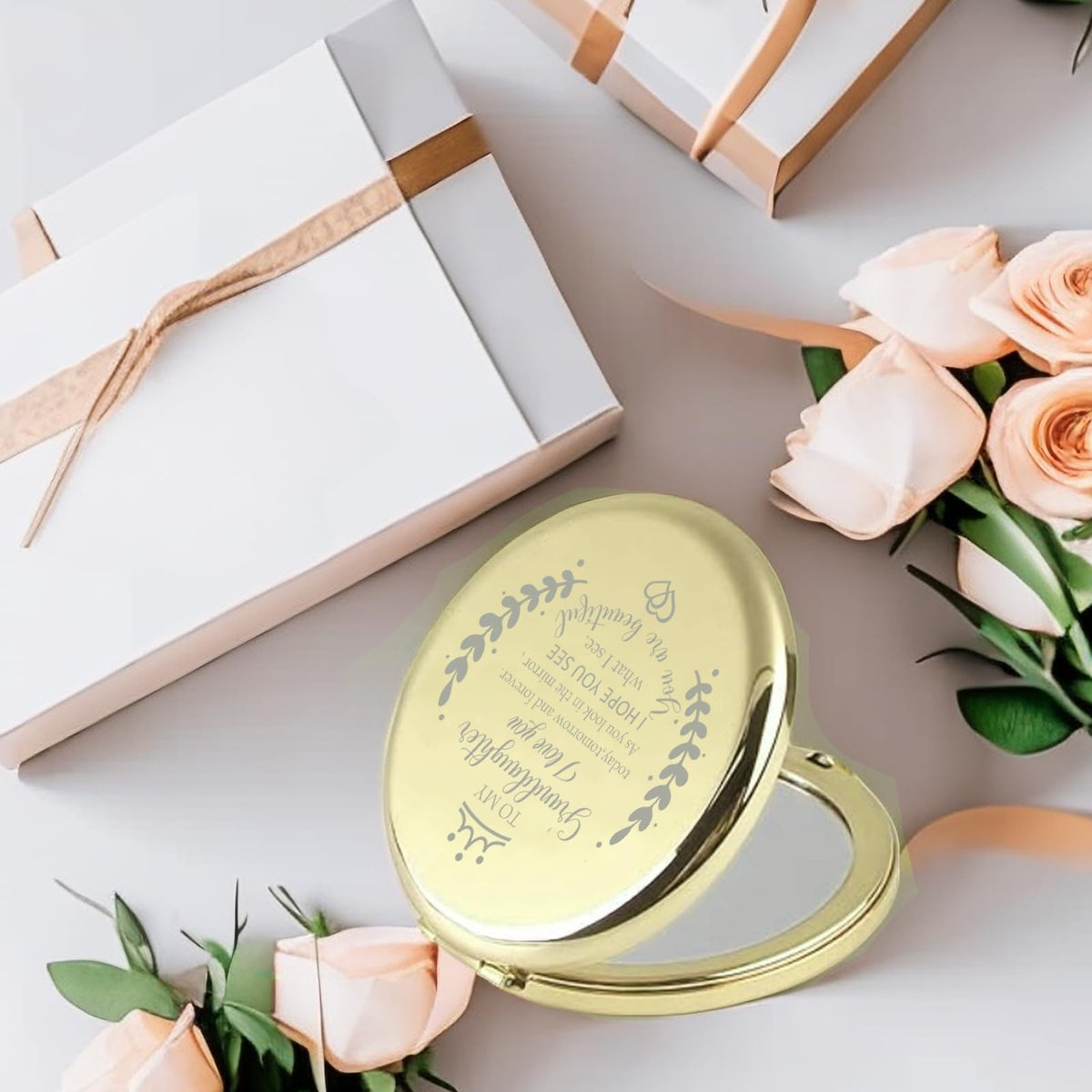 Personalized Pocket Makeup Compact Mirror for Granddaughter Gift - Travel Size