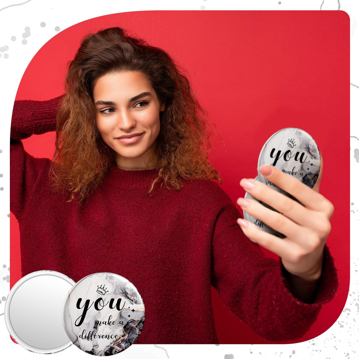48 Pcs Inspirational Mini Compact Mirrors for Makeup and Gifting, White