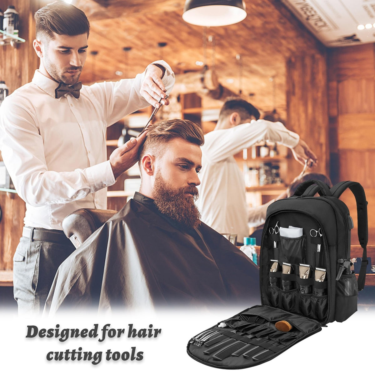 Barber Tools Backpack Bag with USB Port - Portable Clipper Organizer, Large Capacity