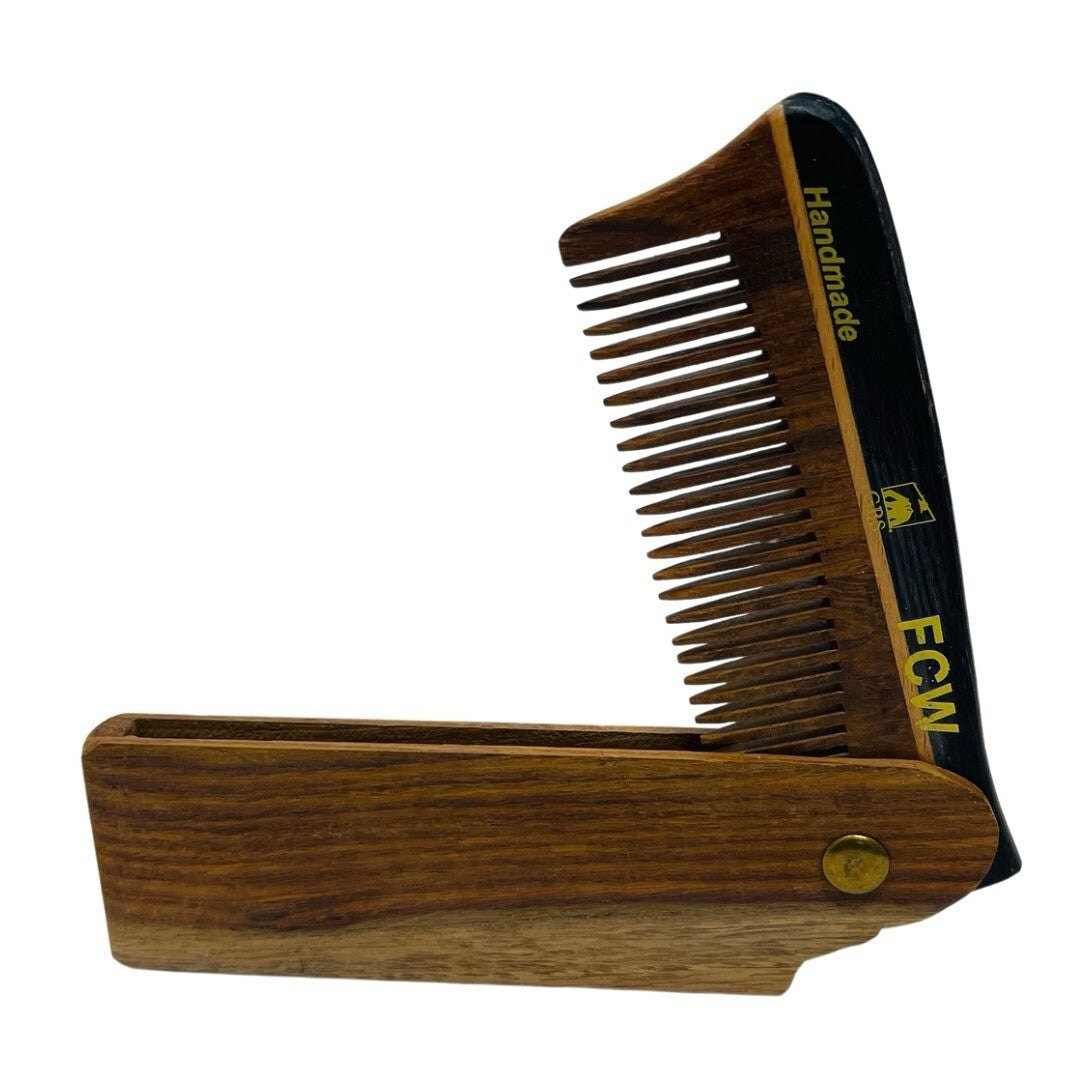 Wooden Pocket Comb for Beard & Mustache - Folding Travel Grooming Tool