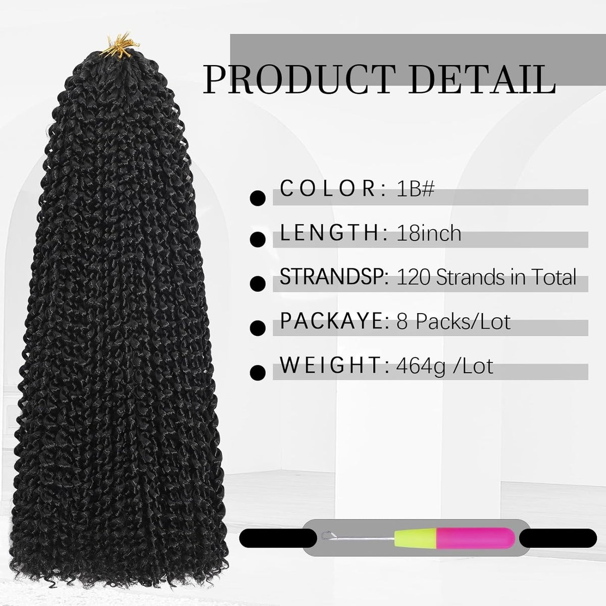Passion Twist Hair 18 Inch Pack of 8 Water Wave Crochet Hair 1B#