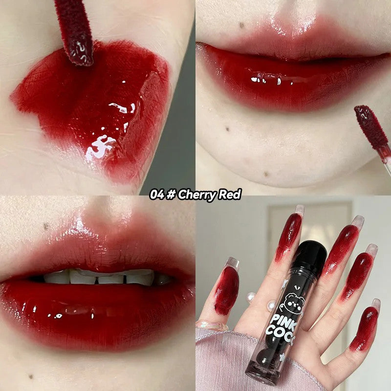 PinkCoco Bear Doodle Lip Gloss - Long-Lasting Shiny Lip Makeup Set