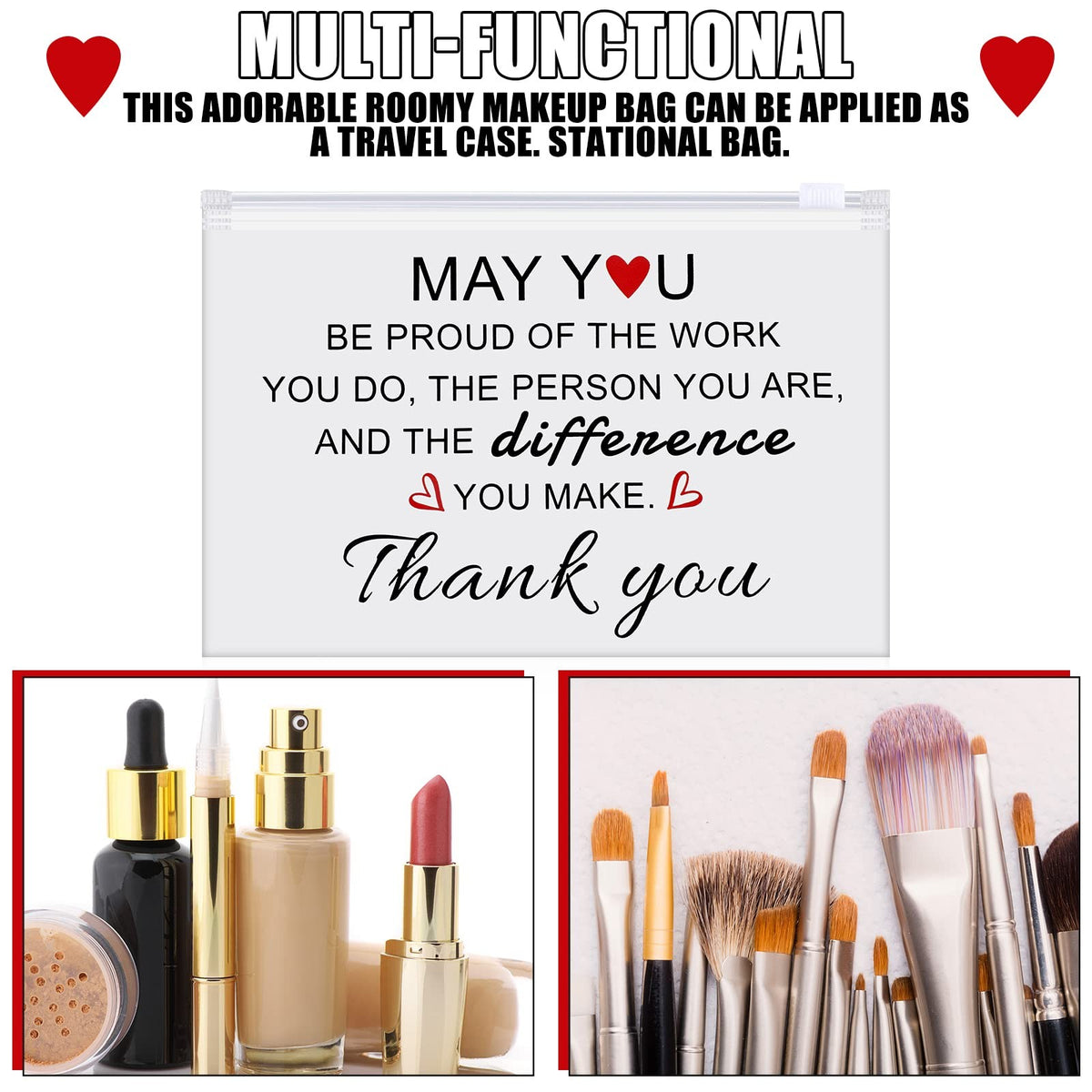150 Pcs Waterproof Makeup Bags Bulk with Inspirational Quotes - Portable Cosmetic Organizer