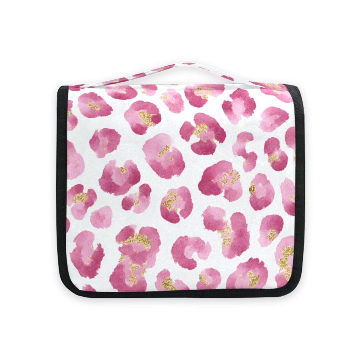 Pink Leopard Hanging Toiletry Makeup Bag - Travel Organizer with Water-Resistant Nylon