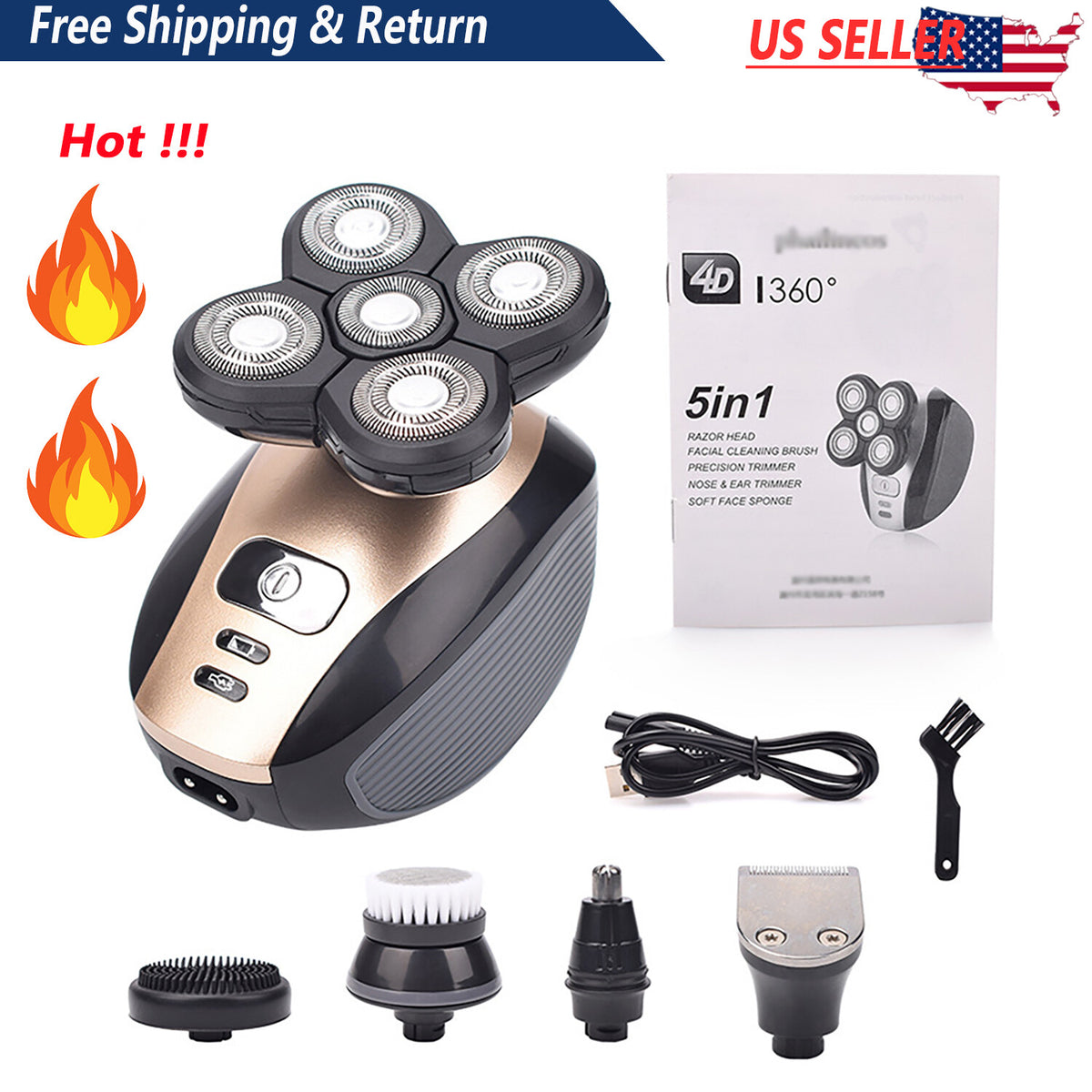 5D Rotary Electric Shaver - 5-in-1 Grooming Kit