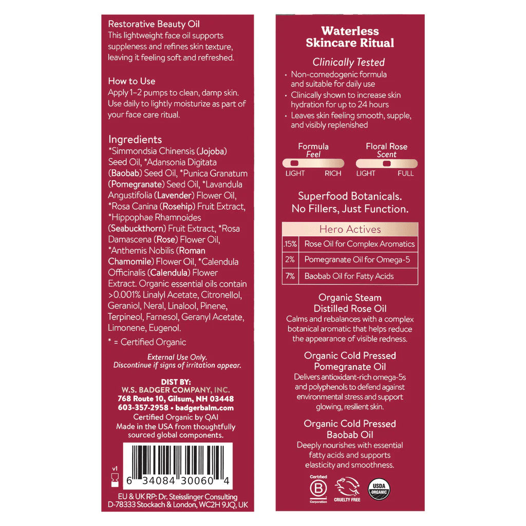 Delicate Skin Face Oil with Damascus Rose - Organic Moisturizer, 4 Pack