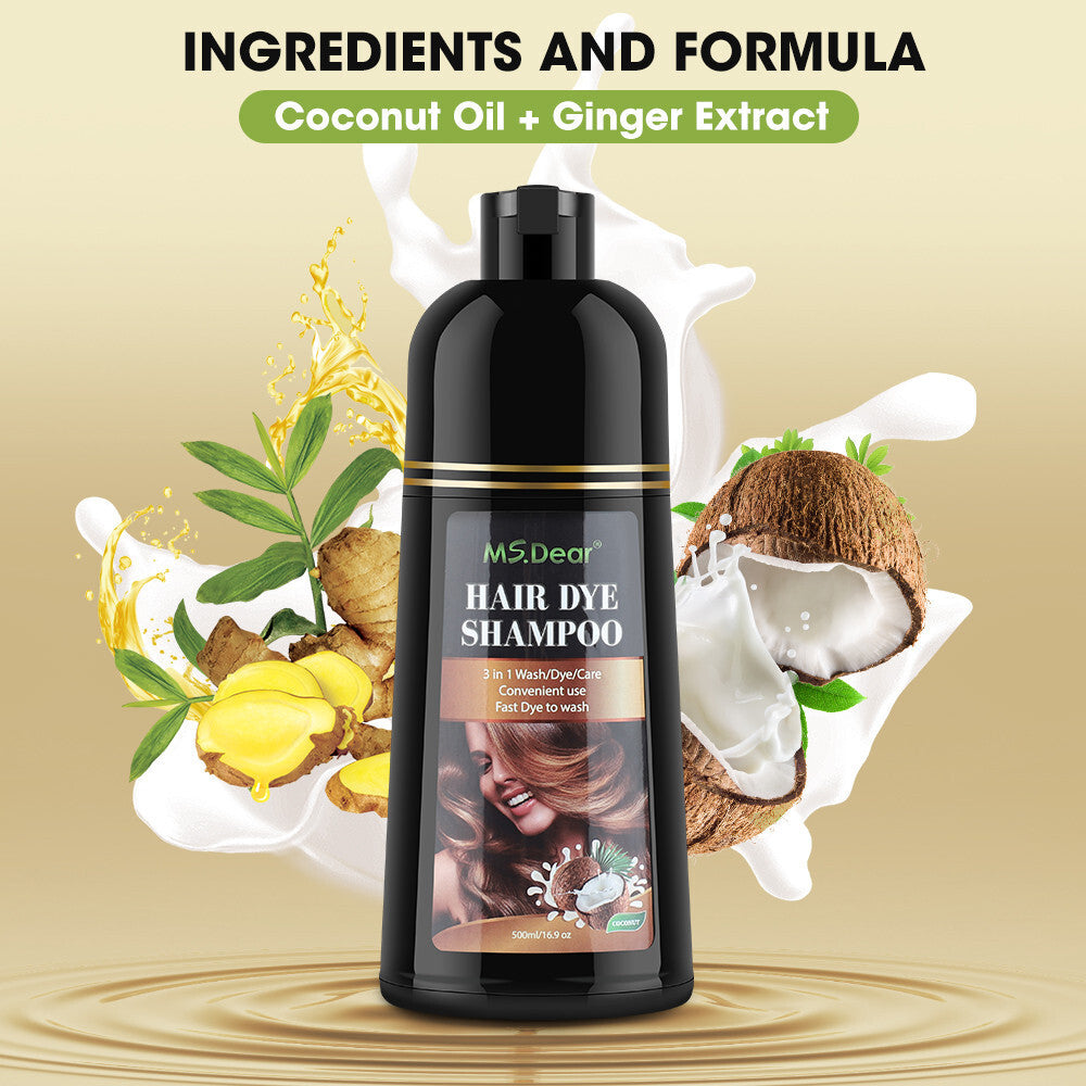 2PCS Hair Dye Shampoo for Gray Hair Coverage - Long-Lasting Black Color, 500ML