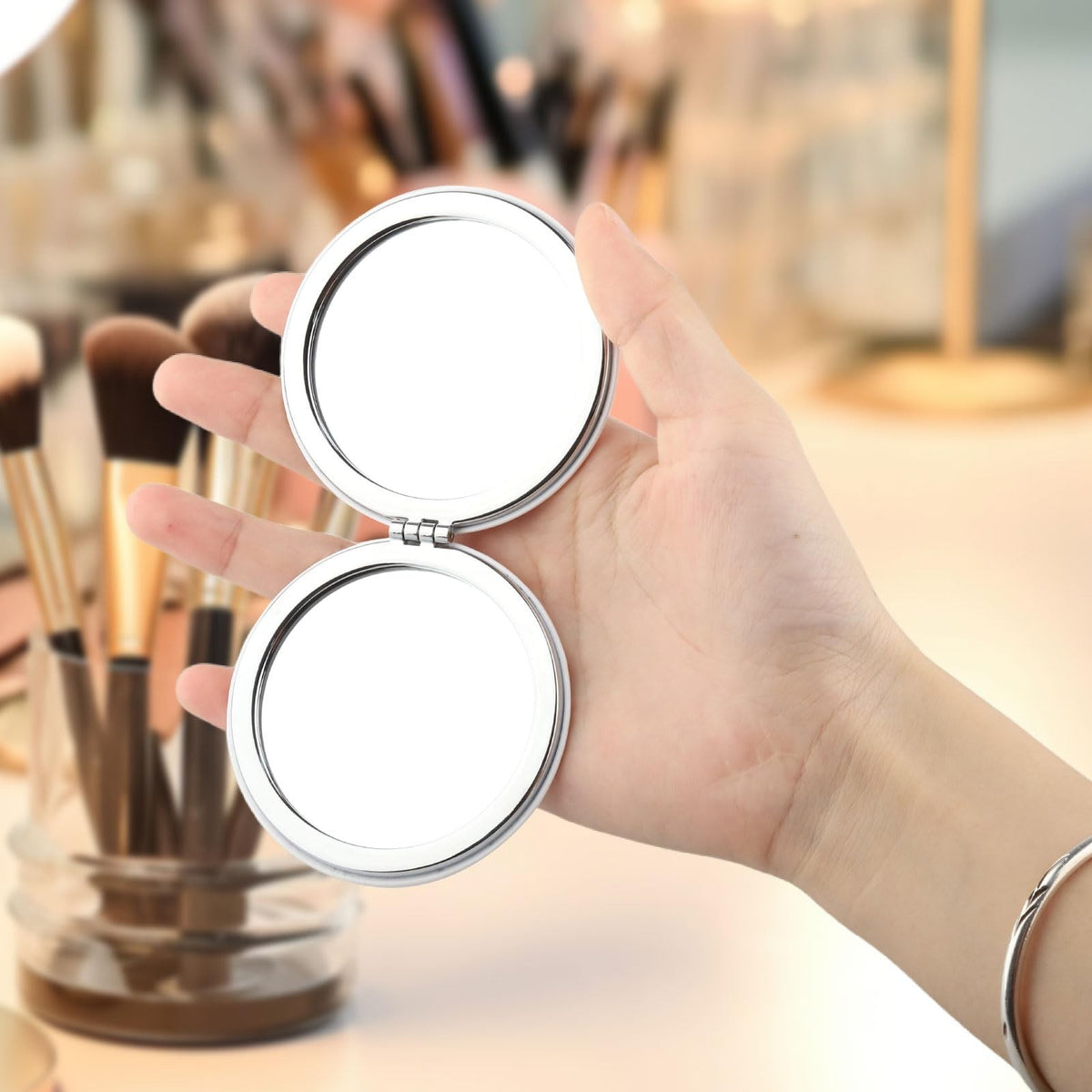 Portable Compact Makeup Mirror with 2x Magnification - Pocket Size, Foldable, Gift-ready