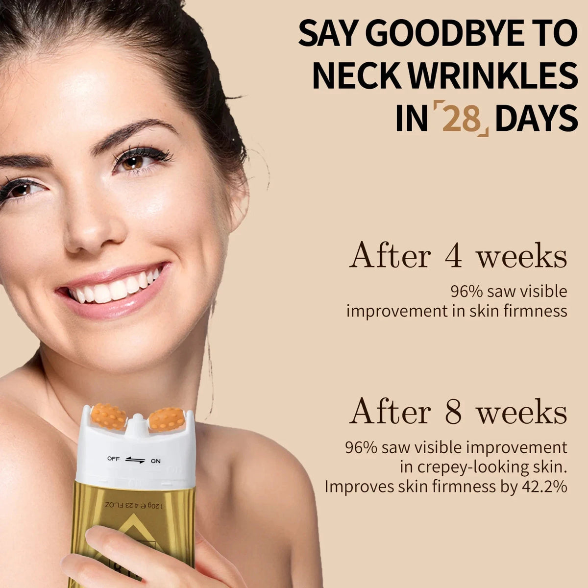Firming Neck and Chest Cream with Rollerball - Anti-Aging, Tightening, 4.2oz