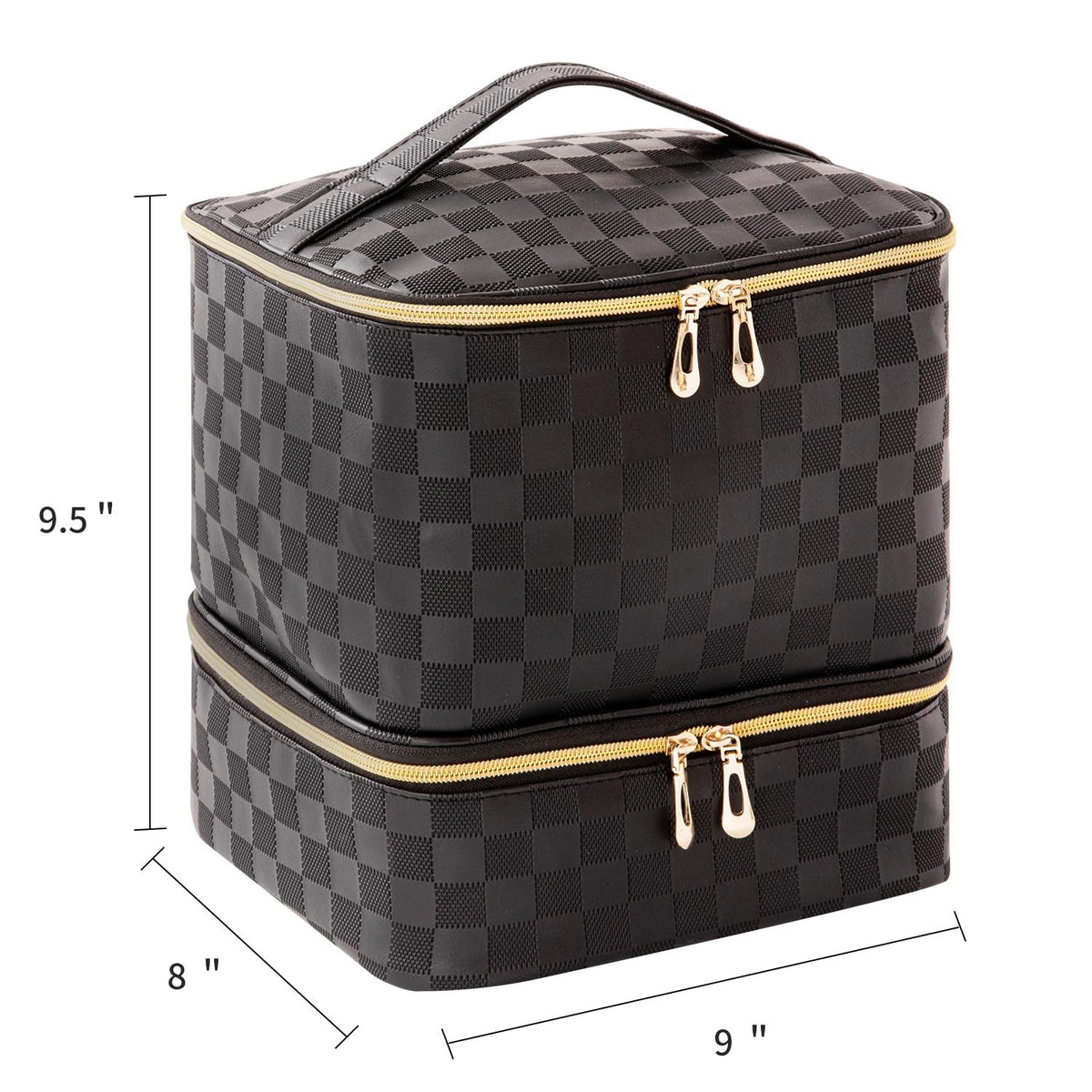 Checkered Black Nail Polish Organizer Bag 15ml Holds 30 Bottles Travel Case