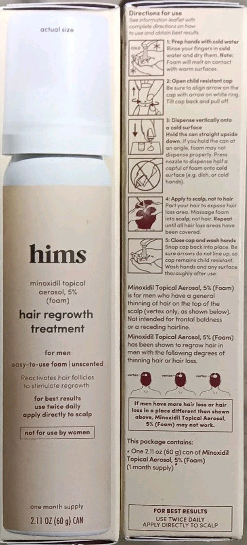 Minoxidil 5% Hair Regrowth Foam For Men 2.11oz (Pack of 3)