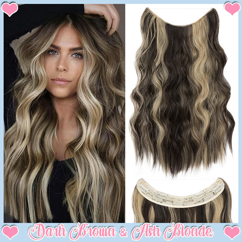 Clip-In Wavy Hair Extensions with Invisible Wire - Natural Synthetic Hairpiece
