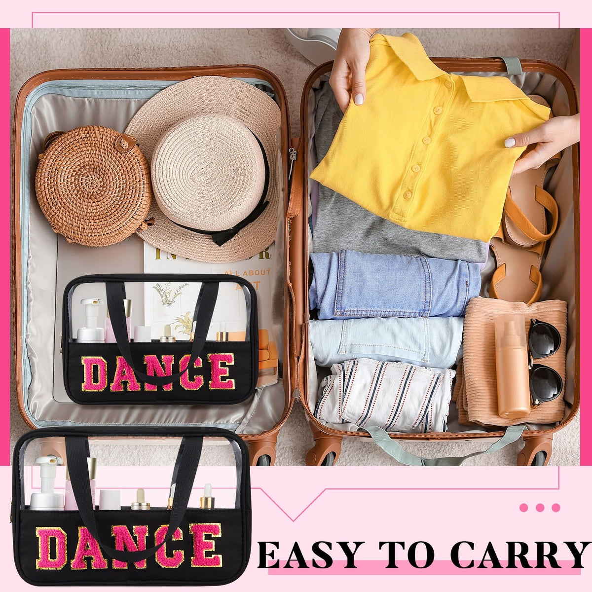 Clear Travel Toiletry Bag for Women with Handle & Zipper - Waterproof Nylon Cosmetic Organizer