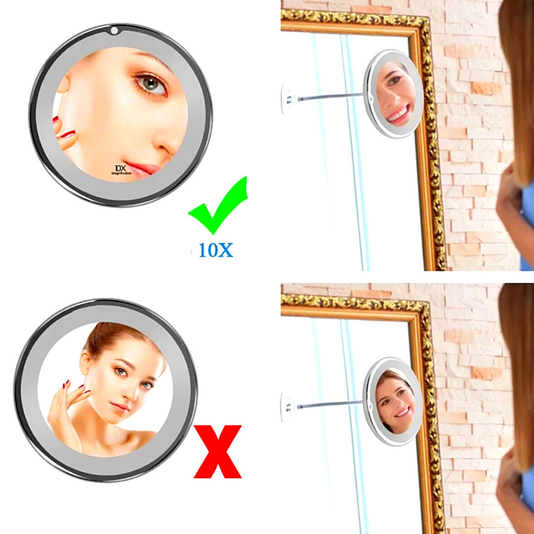 Magnifying Makeup Mirror with LED Light and Flexible Gooseneck 10x Zoom
