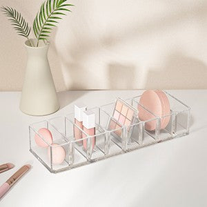 Clear Acrylic Makeup Compact Organizer with 8 Compartments - Vanity Storage Stand
